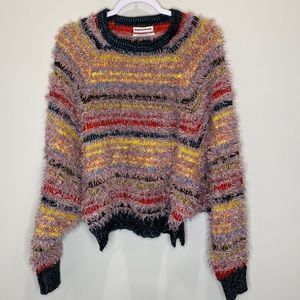 Urban Outfitters Fringe Shaggy Sweater Cropped Multicolor Dolan Sleeve Small